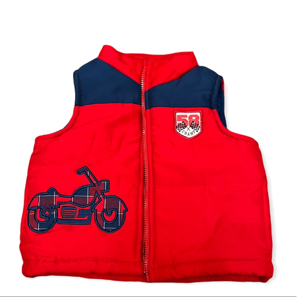 Wonderkids Baby Boy Red Navy Motorcycle Fleece Zip Vest 12 Months